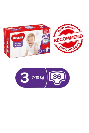 HUGGIES NAPPY PANTS SIZE 3 (36 pants x 4) 144 pants 7-12kg